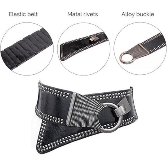 Fashion Wide Waist Belt Elastic Stretch Cinch Belts With Interlock Buckle, Black main image 8